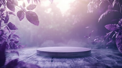 Sticker - Wooden platform in mystical purple forest scene.