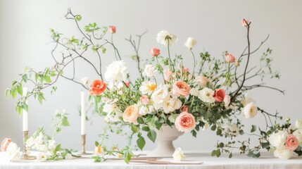 Poster - A serene floral design studio with florist tools and fresh flowers, Floral arrangement tools arranged in a bright studio space, Botanical studio style
