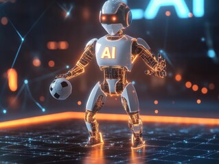 Poster - Futuristic AI Robot Playing Soccer With Advanced Technology