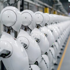 Poster - Robots in assembly line production factory stock photo industrial environment close-up view ai and automation concept
