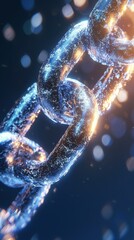 Poster - Dynamic blockchain technology chain links abstract digital art dark background close-up view innovation concept