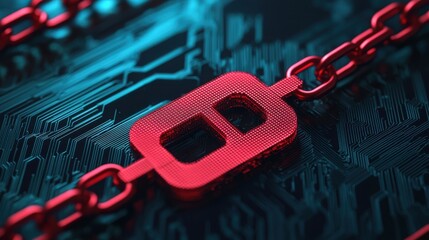 Poster - Blockchain technology chain link digital realm stock photo high-tech environment close-up view innovative concept