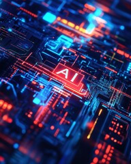 Poster - Artificial Intelligence Circuitry Glowing Red And Blue