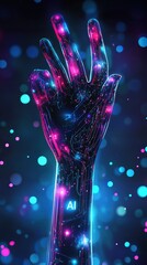 Poster - A Transparent Robotic Arm Glowing With Neon Lights