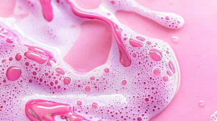 Poster - Colorful Pink Liquid with Bubbles and Foam on a Soft Pink Background