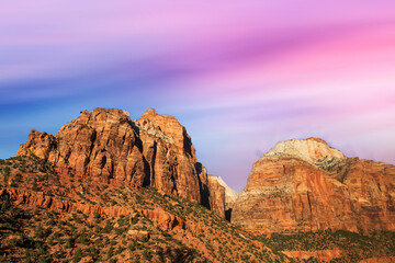 Wall Mural - view from road trip at sunset skyline and landscape of red sandstone	