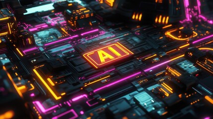 Poster - Abstract Neon AI Circuit Board Design