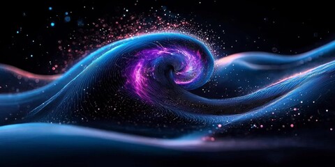 Poster - Abstract Digital Wave with Cosmic Effects and Glowing Particles in Dark Background