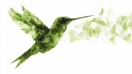 Poster - Green Hummingbird in Flight with Abstract Polygonal Art Design