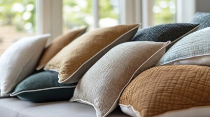 Poster - luxury pillows in modern interior soft natural light cozy vintage aesthetic relaxing atmosphere styl