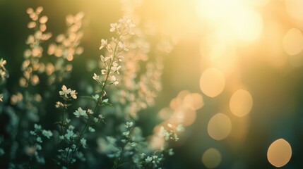 Poster - gentle floral silhouette in soft light with bokeh effects for tranquil nature background or decorati