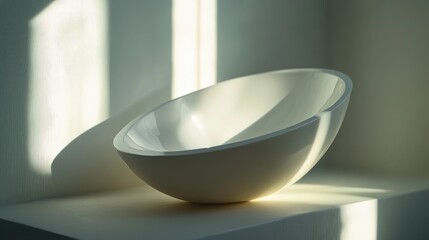 Canvas Print - Elegant White Bowl with Soft Light Casting Delicate Shadows on a Minimalist Surface