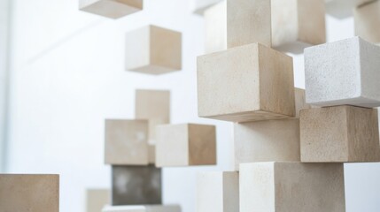 Poster - An abstract arrangement of building blocks in a contemporary art gallery, Blocks forming minimalist sculptures, Abstract artistic style