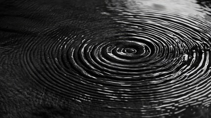 Poster - ripples on lagoon surface forming intricate circular patterns in monochrome tones capturing tranquil