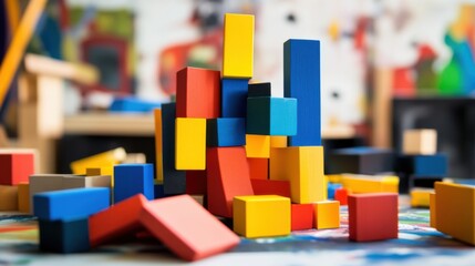Poster - An abstract arrangement of building blocks in a contemporary art gallery, Blocks stacked in minimalist formations, Abstract artistic style
