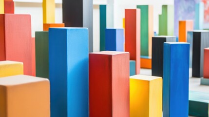 Aufkleber - An abstract arrangement of building blocks in a contemporary art studio, Blocks forming intricate sculptures, Modern artistic style