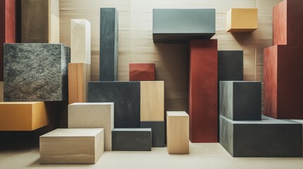 Aufkleber - An abstract arrangement of building blocks in a contemporary art studio, Blocks forming intricate sculptures, Modern artistic style