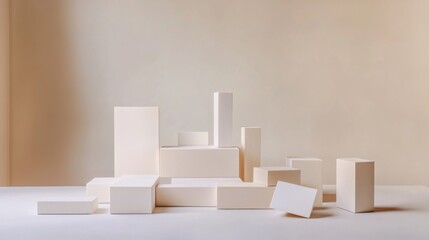 Poster - An abstract arrangement of building blocks in a minimalist art gallery, Blocks forming geometric sculptures, Contemporary abstract style