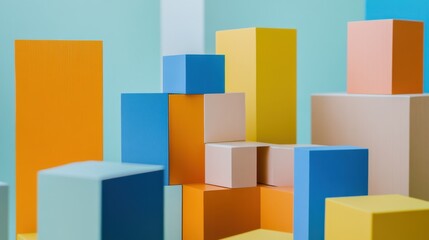 Poster - An abstract arrangement of building blocks in a minimalist art gallery, Blocks forming geometric sculptures, Contemporary abstract style