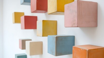 Aufkleber - An abstract arrangement of building blocks in a minimalist art gallery, Blocks forming intricate patterns, Contemporary abstract style