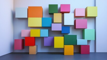 Aufkleber - An abstract arrangement of building blocks in a minimalist art gallery, Blocks forming intricate patterns, Contemporary abstract style