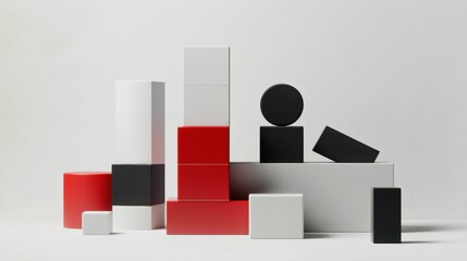 Aufkleber - An abstract arrangement of building blocks in a minimalist art studio, Blocks arranged in geometric patterns, Modern minimalist style