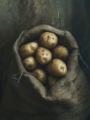 Canvas Print - Sack of Potatoes on Table