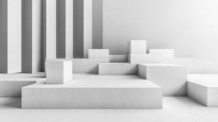 Poster - An abstract arrangement of building blocks in a minimalist art studio, Blocks forming geometric sculptures, Contemporary minimalist style