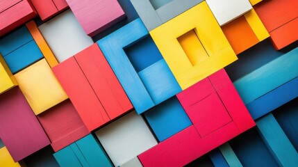 Aufkleber - An abstract arrangement of building blocks in a minimalist art studio, Blocks forming intricate sculptures, Modern minimalist style