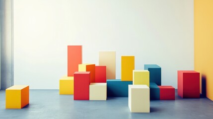 Poster - An abstract arrangement of building blocks in a minimalist gallery, Blocks forming intricate sculptures, Contemporary artistic style
