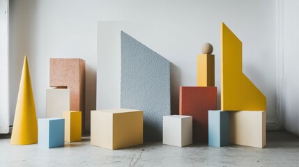 Aufkleber - An abstract arrangement of building blocks in a minimalist studio, Blocks forming intricate patterns, Contemporary abstract style