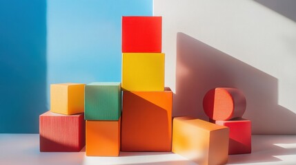 Aufkleber - An abstract arrangement of building blocks in a minimalist studio, Blocks forming intricate patterns, Contemporary abstract style