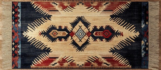 Poster - Geometric woven rug with intricate patterns and ample empty space for personalized text or branding applications