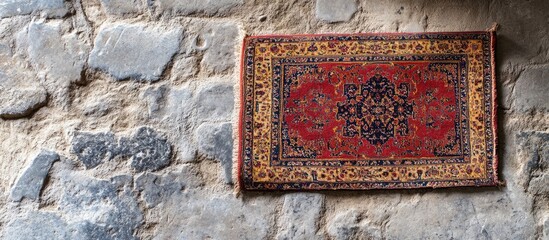 Poster - persian rug laid on rough stone floor with generous space for text and design elements