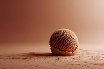 Wall Mural - 2025 color scoop of chocolate ice cream in muted mocha brown color on a mocha brown background