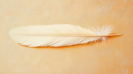 Poster - Elegant White Feather on Smooth Orange Background for Artistic or Nature Themes