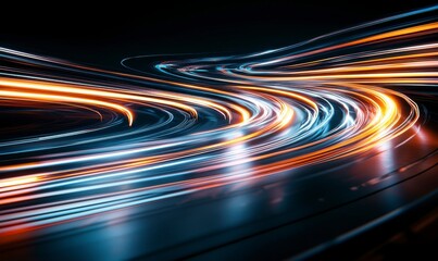 Poster - Dynamic Light Trails Flowing Through Dark Space in Abstract Design