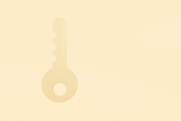 Poster - 3D Key with a simple round design. Lock security and safety concept. Minimal Cartoon shiny orange cartoon key car with round minimal design icon. Isolated on transparent background, PNG. 3d render.