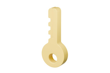 Poster - 3D Key with a simple round design. Lock security and safety concept. Minimal Cartoon shiny orange cartoon key car with round minimal design icon. Isolated on transparent background, PNG. 3d render.