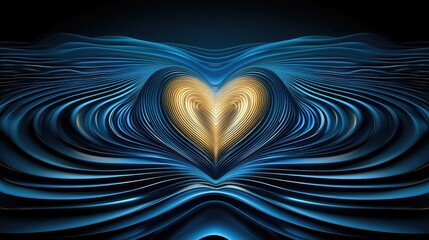 Poster - heart-shaped pattern design digital art abstract blue and gold waves visual harmony creative concept