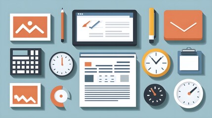Poster - Organizing digital tasks and productivity tools home office infographic modern overview efficiency