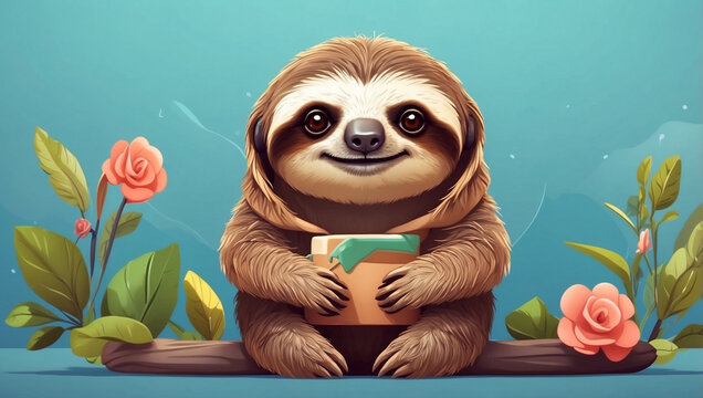 A Cute Cartoon Sloth Banner Featuring Room for Custom Text and Fun Designs