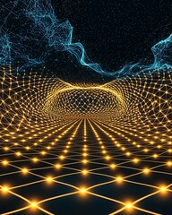 Poster - Energy Monitoring Double Exposure, Futuristic Neon Grid Design with Digital Connections and Double Exposure Effect Representing a High-Tech Network Environment