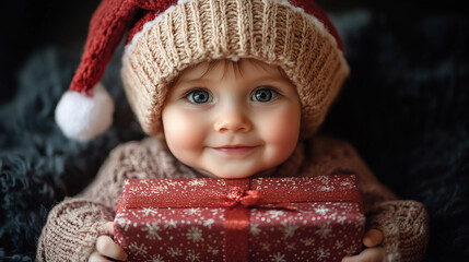 Wall Mural - little child in santa claus hat