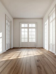 Wall Mural - Empty Room with Wooden Floor and Large Windows