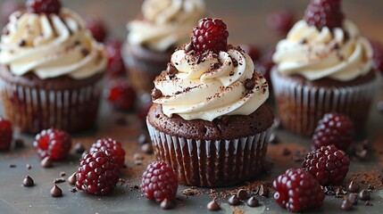 Wall Mural - Cup cakes with whipped cream. Delicious cup cakes