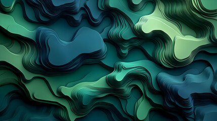 Poster - Abstract wavy patterns in shades of green and blue, creating a fluid and dynamic visual effect.