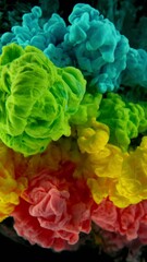 Poster - Super Slow Motion of Colored Paints Mixing in Water. Isolated on Black Background. Filmed on High Speed Cinema Camera, 1000fps. Vertical Aspect Ratio.