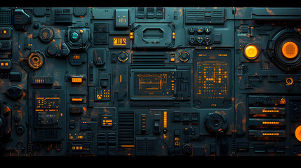 Poster - A futuristic control panel with glowing elements and intricate designs.
