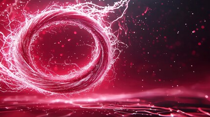 Poster - Abstract Red Circular Swirl with Bright Light Effects and Dynamic Energy Lines